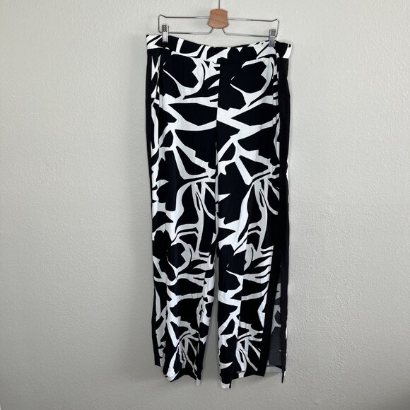 Joseph Ribkoff Womens Black & White Floral Print Slit Wide-Leg Pants 16 - Picture 5 of 12